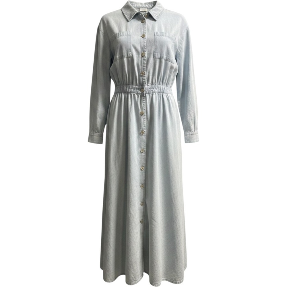 Vintage Sarah Chapman Dress Blue Light Denim Button Down Maxi Size PM Modest